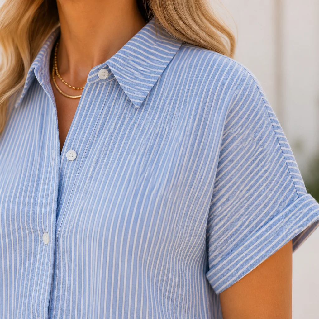 LunaVerve™ – Breezy Striped Button-Front Midi Shirt Dress - Image 8
