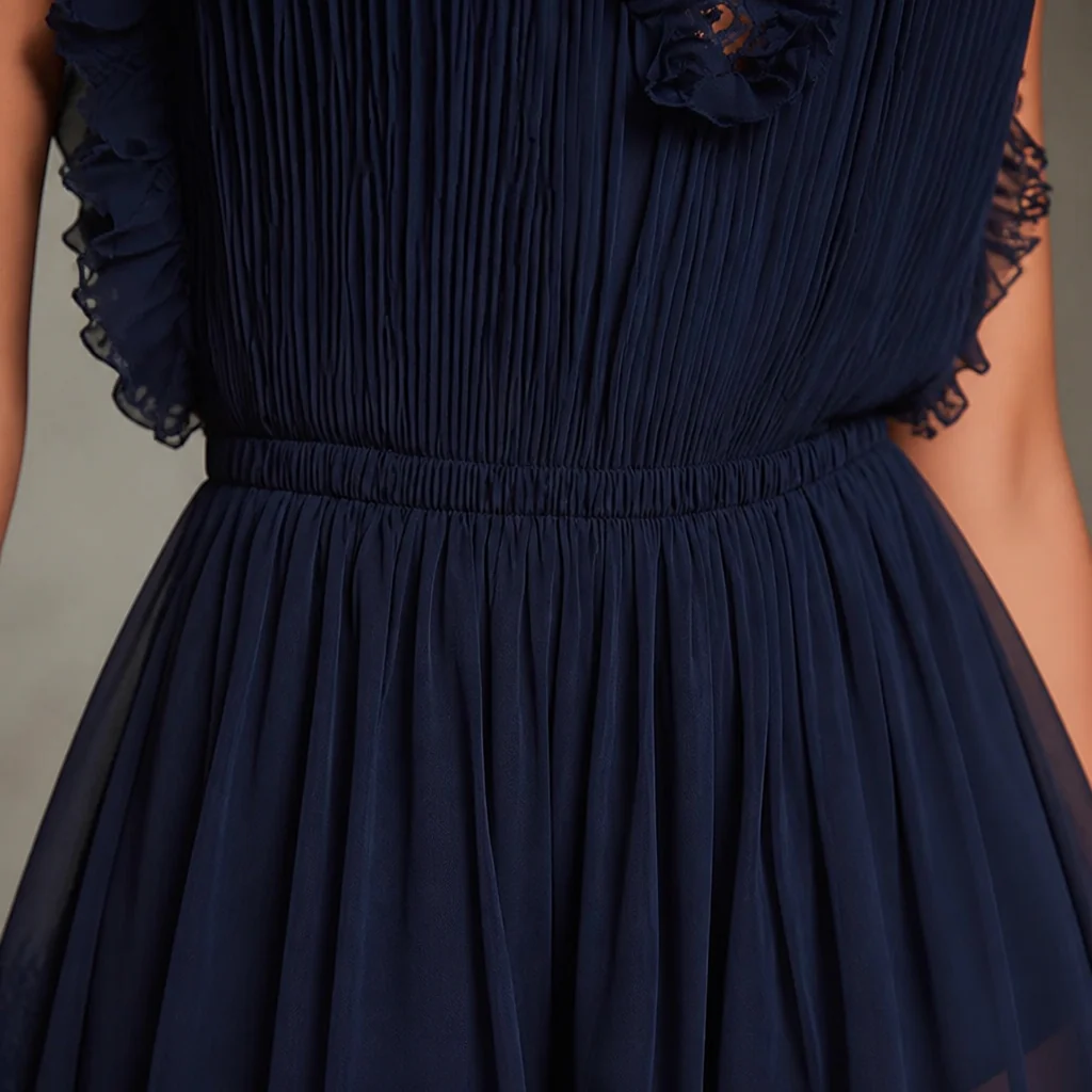 MidnightAura™ – Pleated Chiffon Lace-Trim Romper with Plunging Ruffle Neckline - Image 4