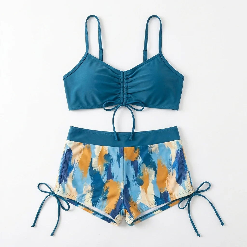 MirageCove™ – High-Waist Boyshort Bikini Set with Adjustable Side Drawstrings - Image 15