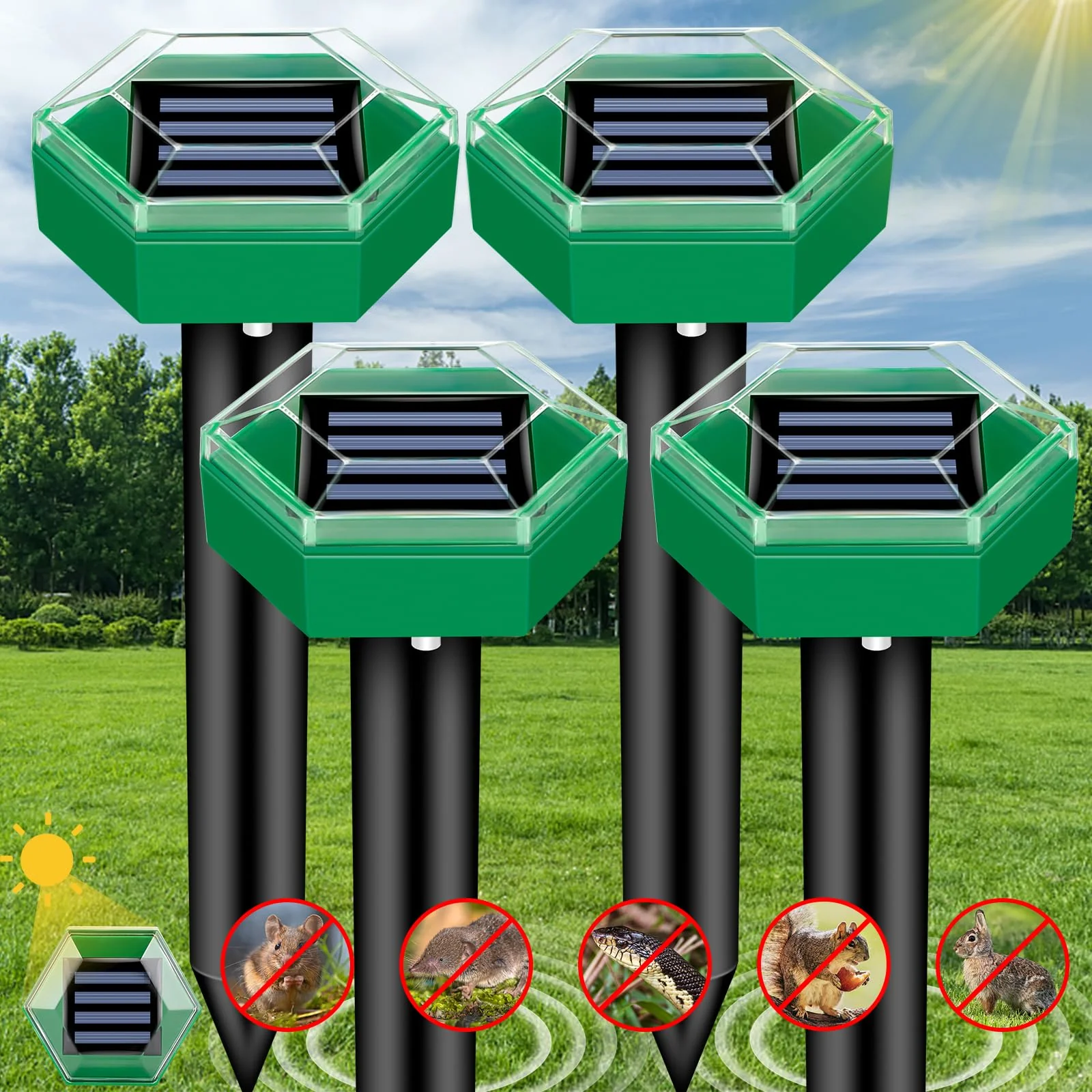 Mole Deterrent 4-Pack | Solar-Powered and Weather-Resistant | Simple Setup | MoleSilent