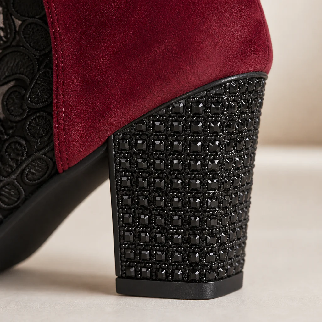 MystiLuxe™ – Floral Lace Block Heel Ankle Boots with Rhinestone Detail - Image 6