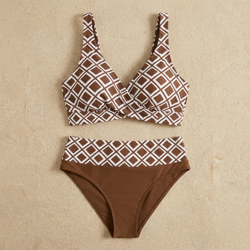 Marisol™ – High-Waisted Geometric Bikini Set with Wrap Crossover Top - Image 4