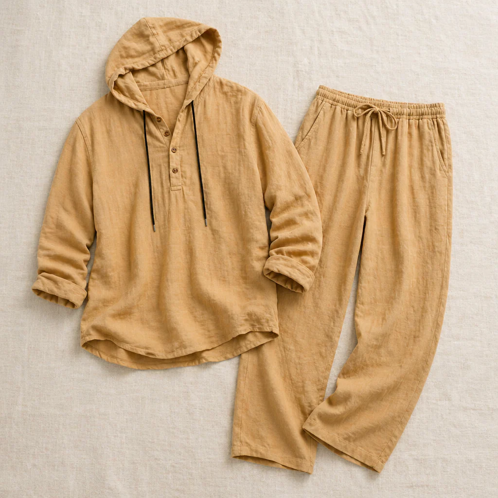 Drakescape™ – Relaxed Hooded Linen Henley Top & Pants Set - Image 15