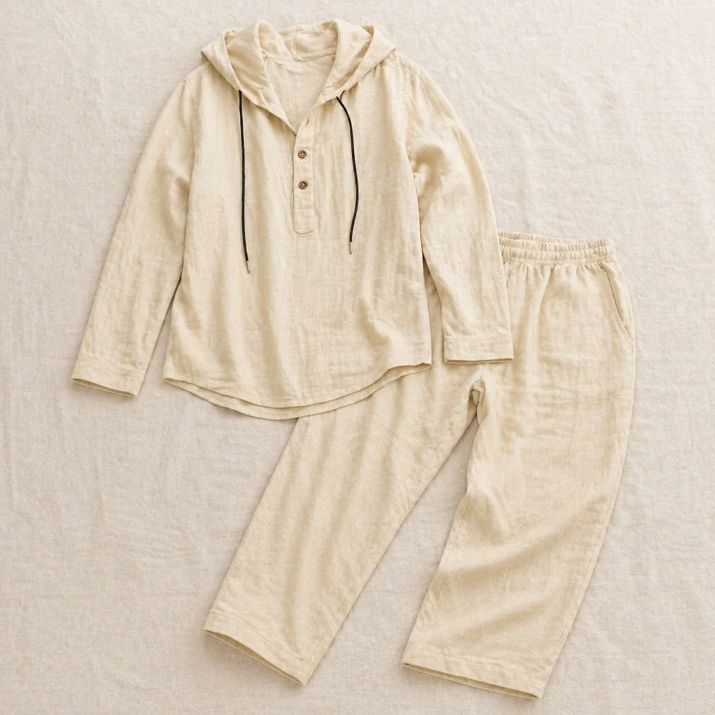 Drakescape™ – Relaxed Hooded Linen Henley Top & Pants Set - Image 9