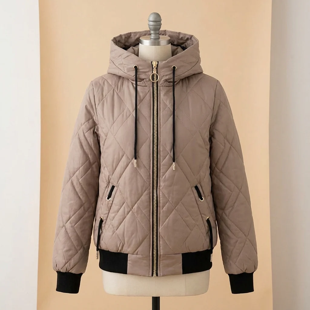 RamoraVibe™ – Diamond-Quilted Hooded Parka with Drawstring Hood - Image 10