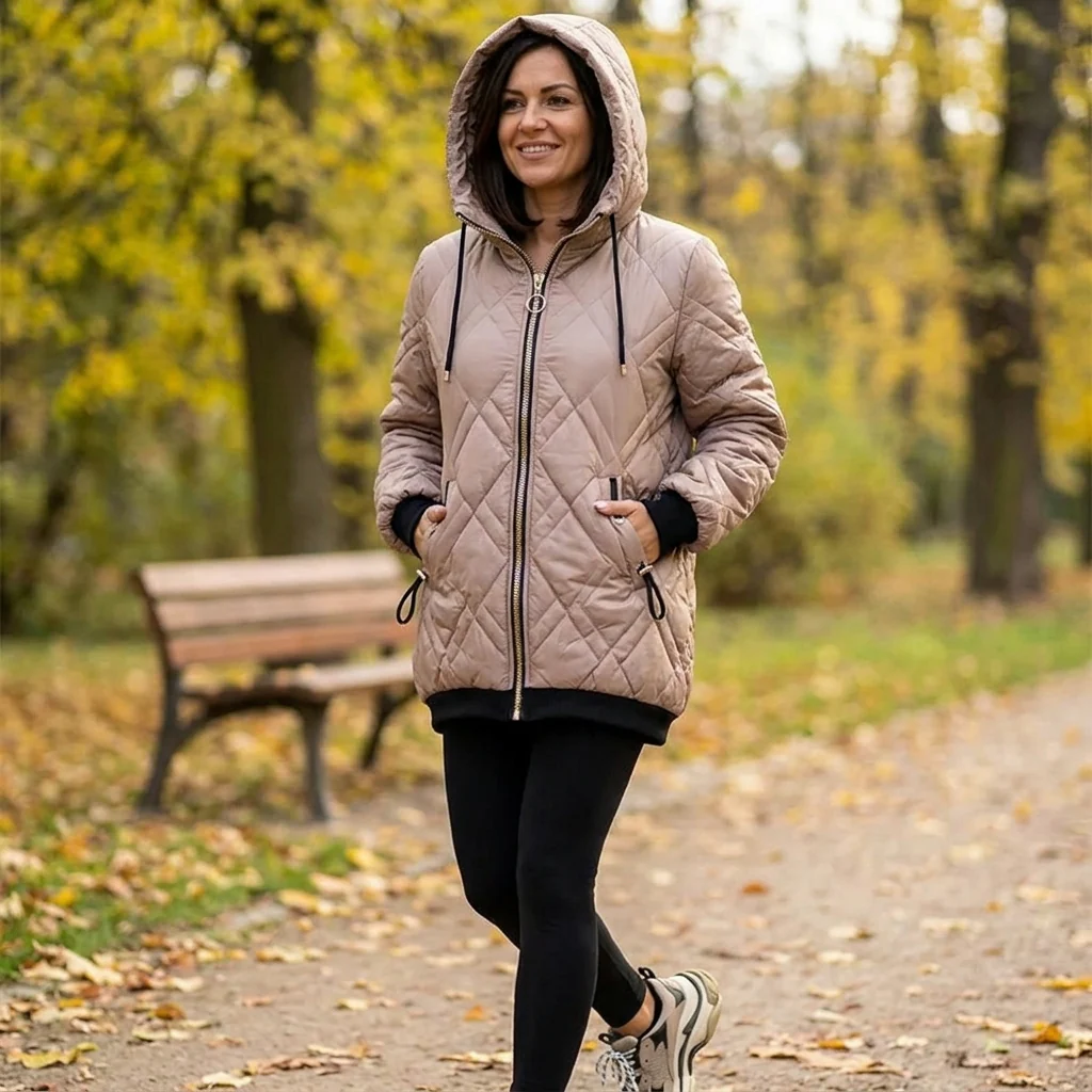 RamoraVibe™ – Diamond-Quilted Hooded Parka with Drawstring Hood - Image 3