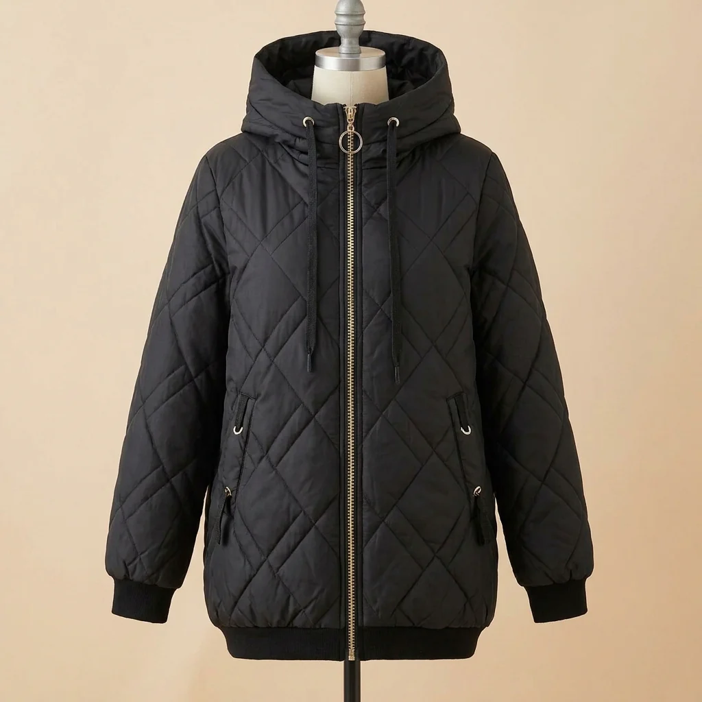 RamoraVibe™ – Diamond-Quilted Hooded Parka with Drawstring Hood - Image 9