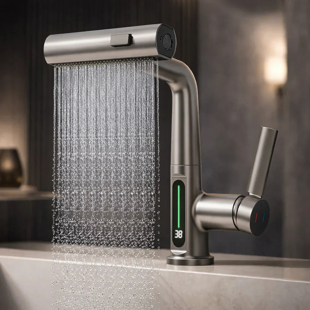 Retractable Kitchen Faucet with LED Light and 5 Spray Options - Image 8