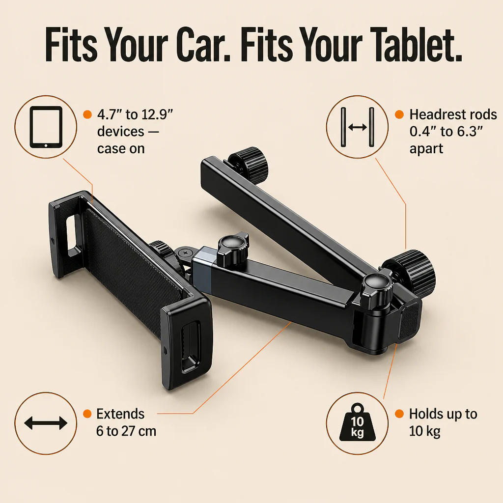 RoadEase™ — Mount Your Tablet Dead-Center Between Both Headrests for Strain-Free Backseat Viewing - Image 3