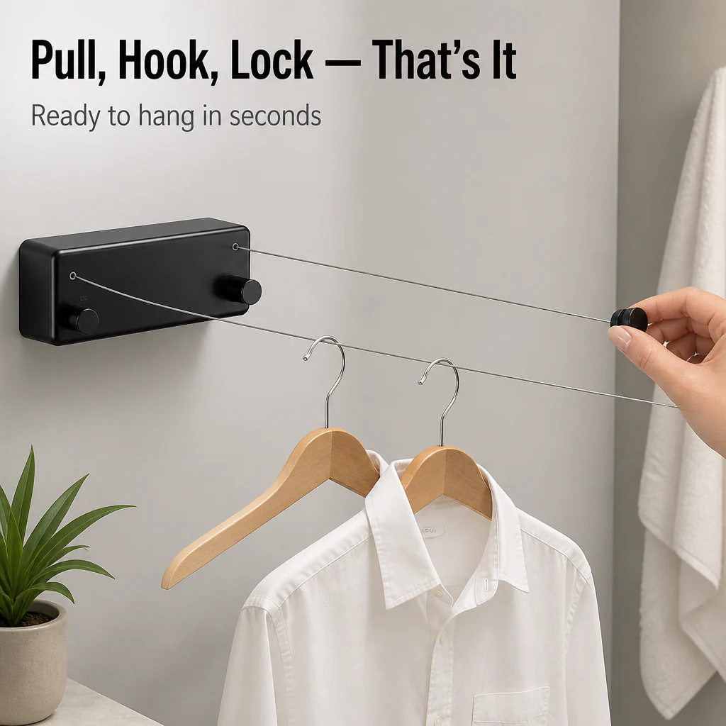 RoomFlow™ — Dry a Full Load, Then Vanish Your Clothesline Flat to the Wall - Image 3