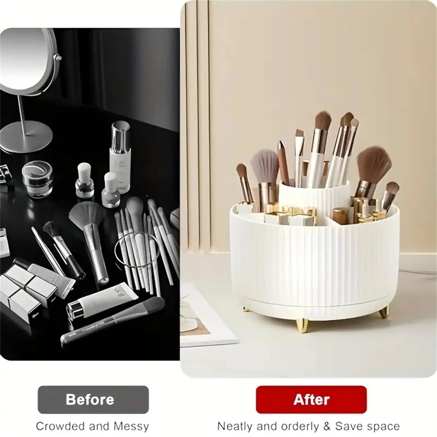Rotating Makeup Organizer with 5 Compartments - 360° Design - Image 3