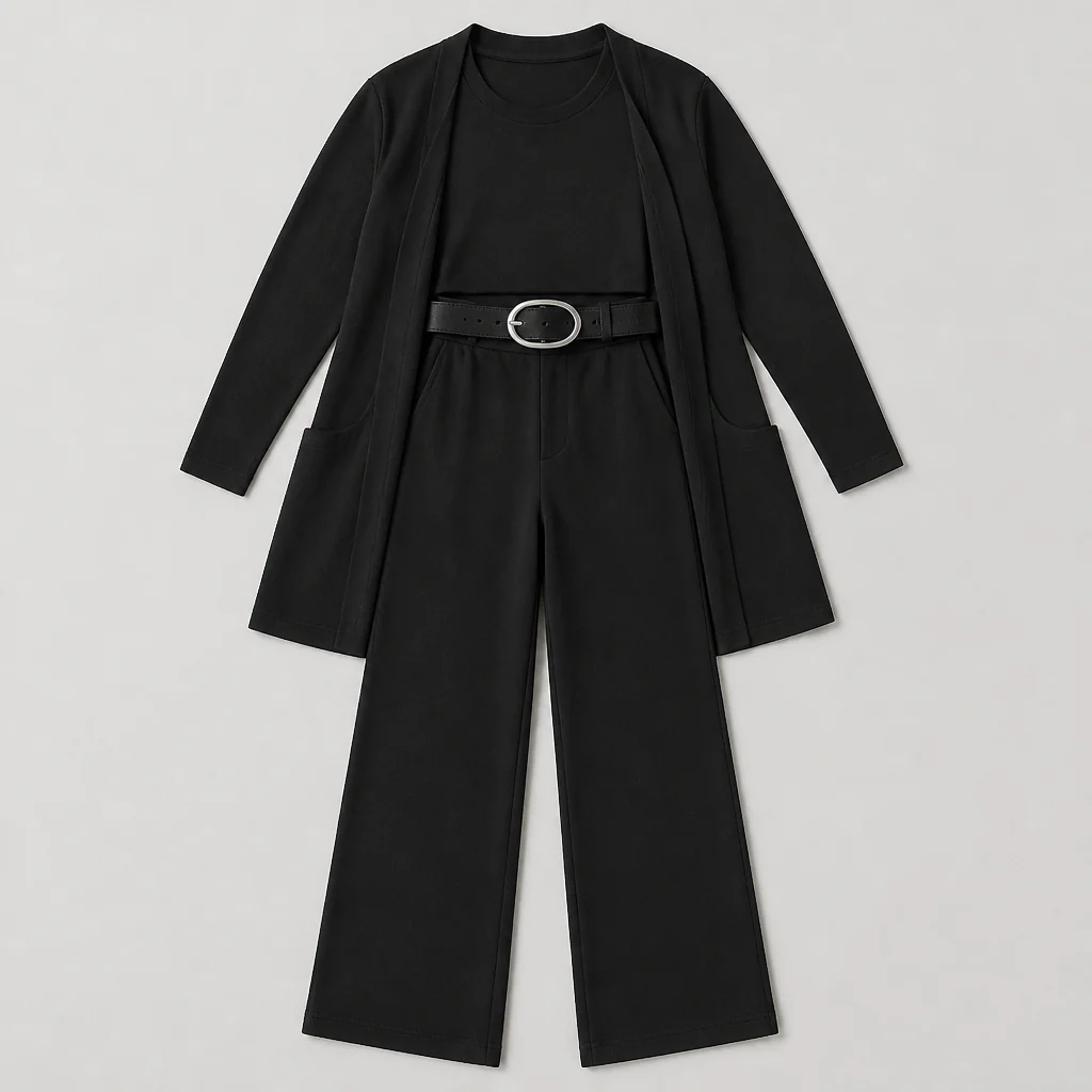 SculptEase™ – Elegant 3-Piece Knit Set with Long Cardigan & Wide-Leg Pants - Image 8