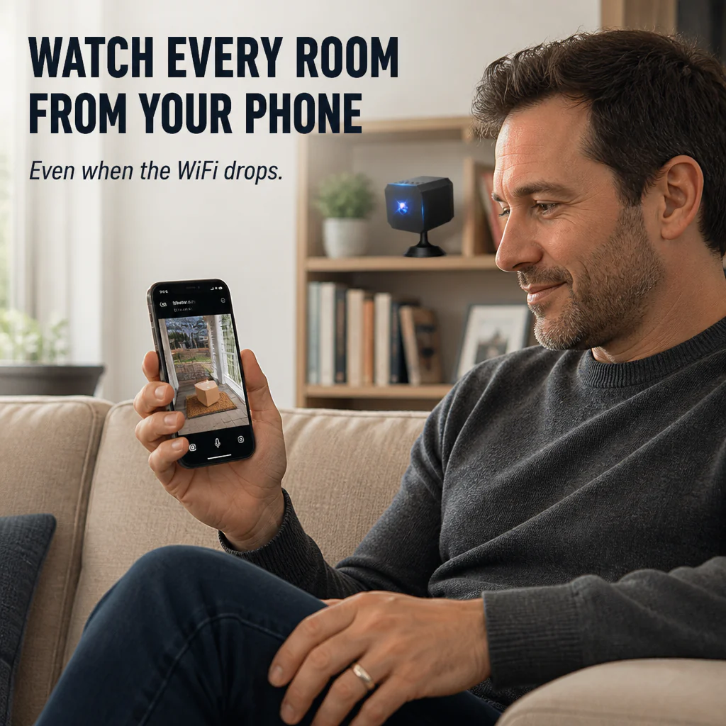 SecureVue™ — Watch Every Room From Your Phone, Even Without WiFi