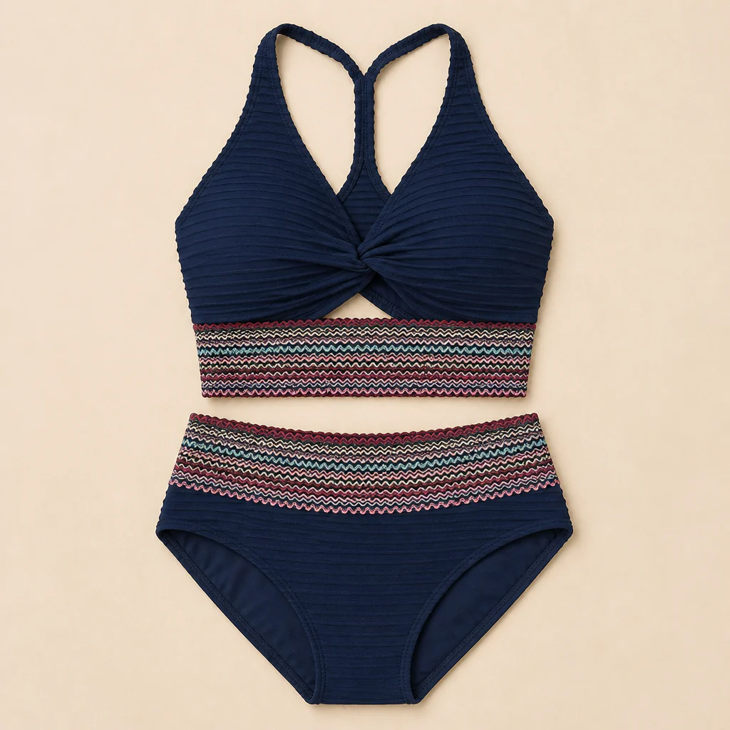 SereneShape™ – High-Waist Smocked Two-Piece Swimsuit with Tummy-Shaping Band - Image 9