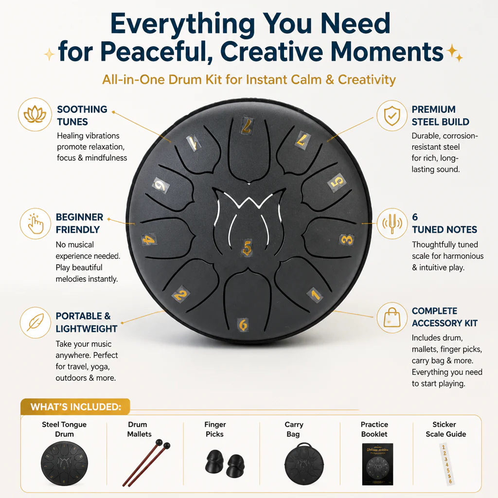 SereniTone™ Steel Tongue Drum — Instantly Melt Stress and Unlock Your Creative Flow - Image 10