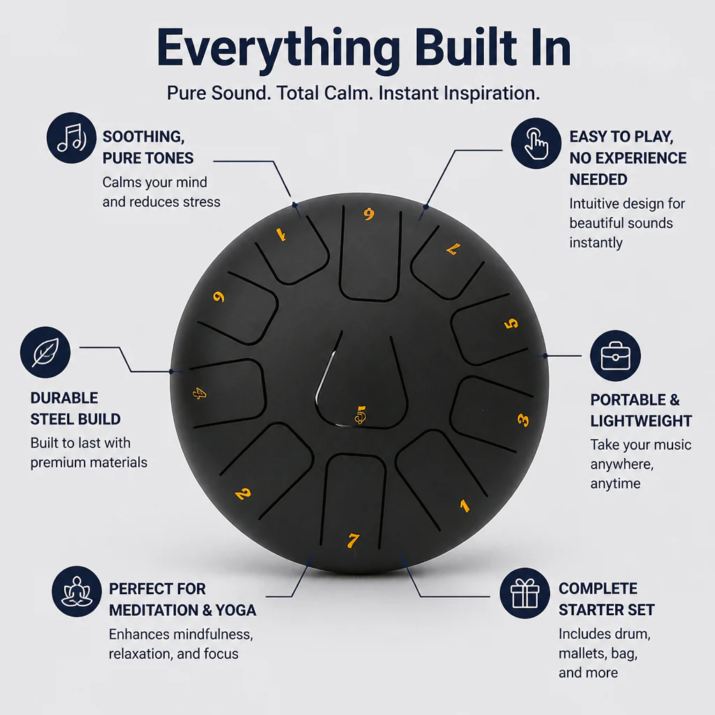SereniTone™ Steel Tongue Drum — Instantly Melt Stress and Unlock Your Creative Flow - Image 11