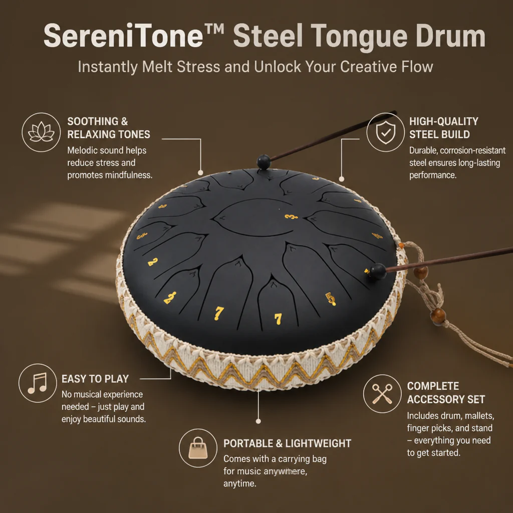 SereniTone™ Steel Tongue Drum — Instantly Melt Stress and Unlock Your Creative Flow - Image 12