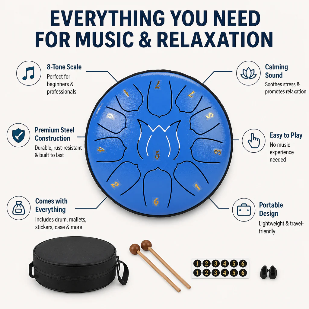 SereniTone™ Steel Tongue Drum — Instantly Melt Stress and Unlock Your Creative Flow - Image 13