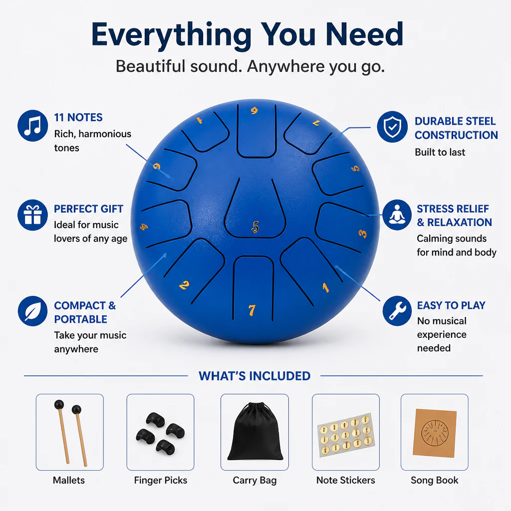 SereniTone™ Steel Tongue Drum — Instantly Melt Stress and Unlock Your Creative Flow - Image 14
