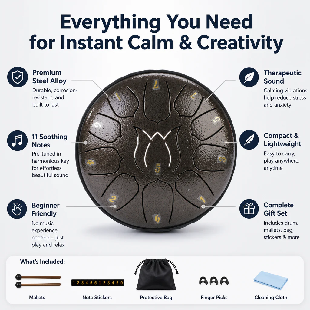 SereniTone™ Steel Tongue Drum — Instantly Melt Stress and Unlock Your Creative Flow - Image 16