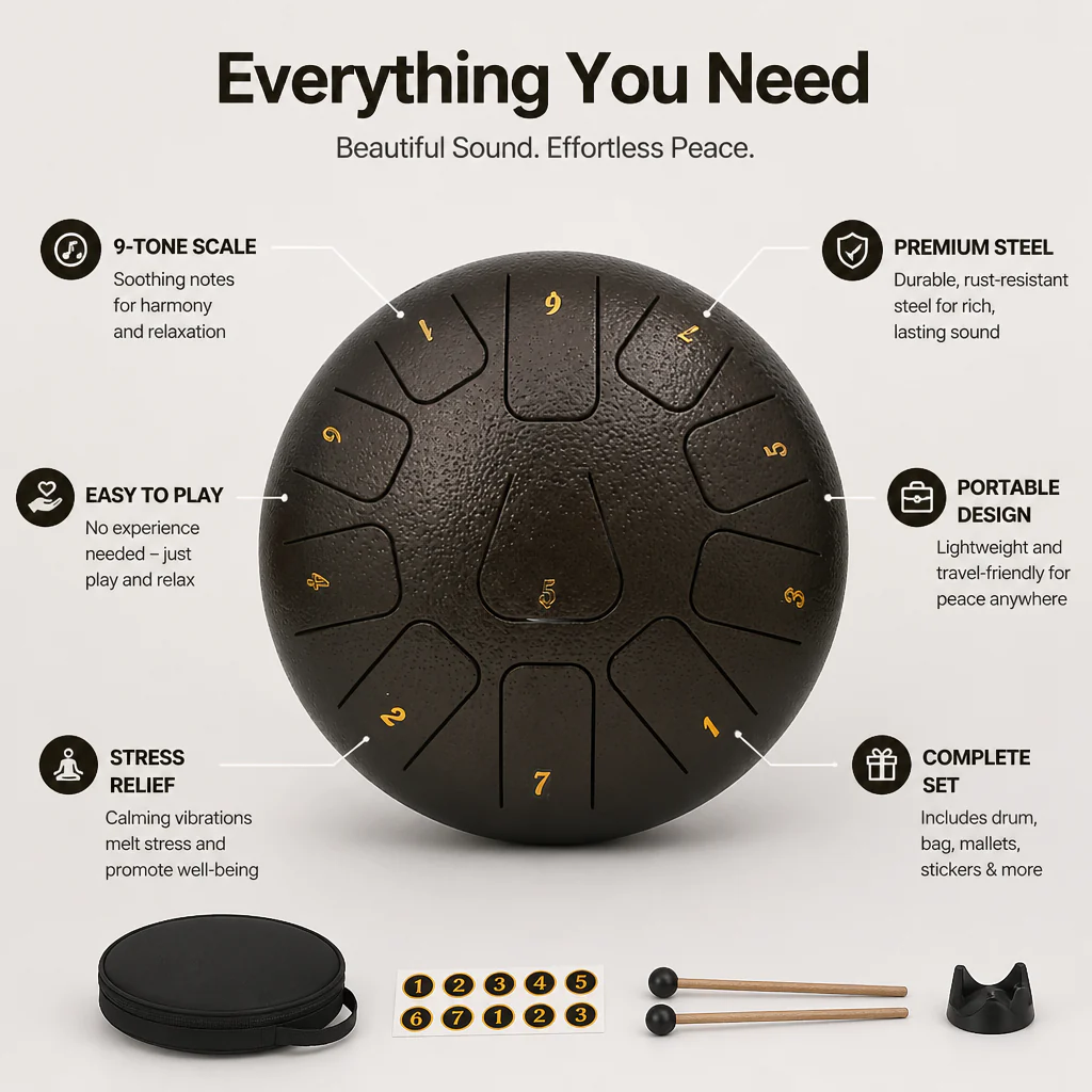 SereniTone™ Steel Tongue Drum — Instantly Melt Stress and Unlock Your Creative Flow - Image 17