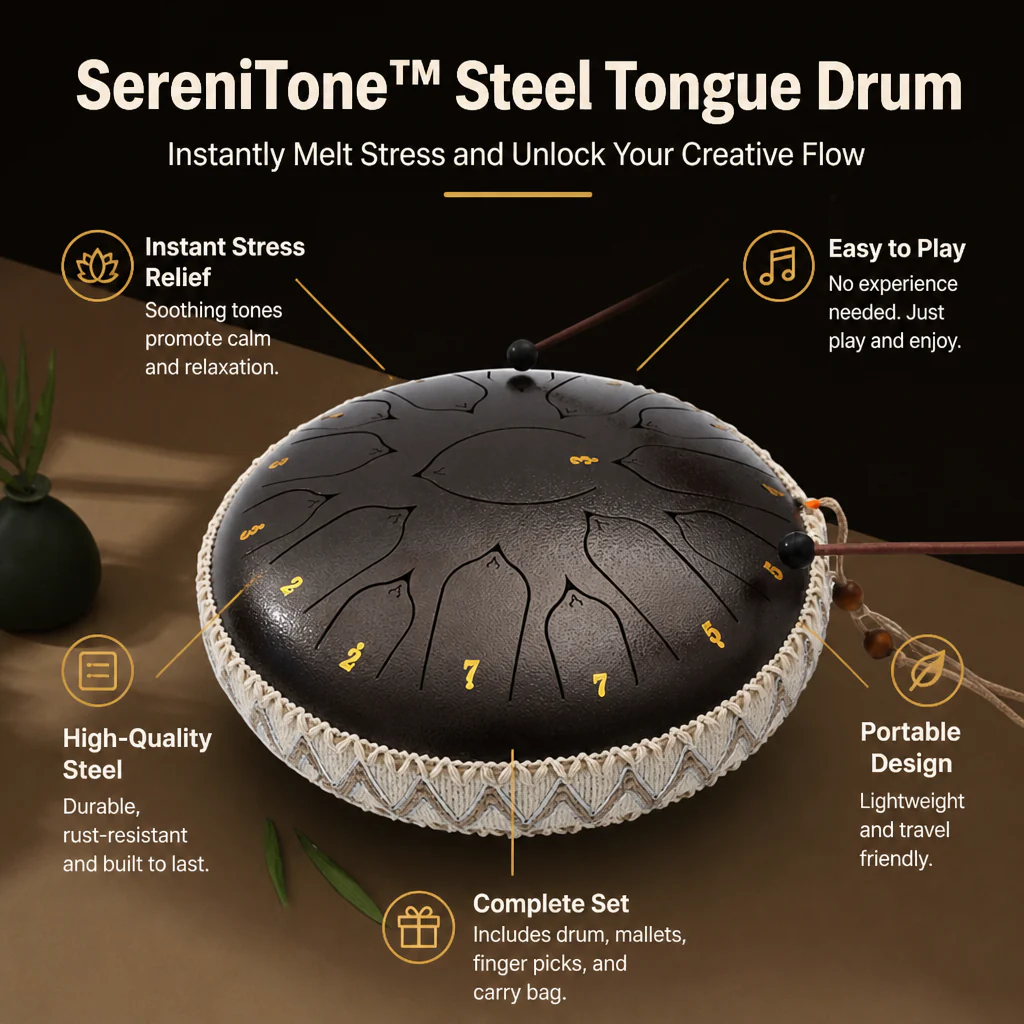 SereniTone™ Steel Tongue Drum — Instantly Melt Stress and Unlock Your Creative Flow - Image 18