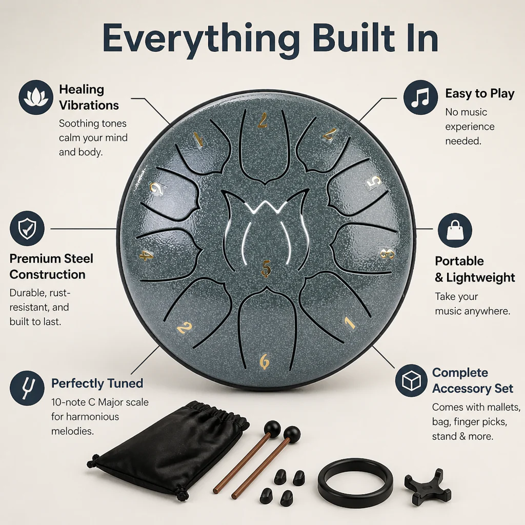 SereniTone™ Steel Tongue Drum — Instantly Melt Stress and Unlock Your Creative Flow - Image 19
