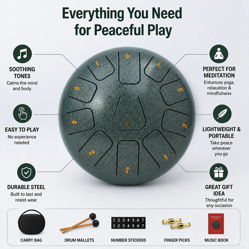 SereniTone™ Steel Tongue Drum — Instantly Melt Stress and Unlock Your Creative Flow - Image 20