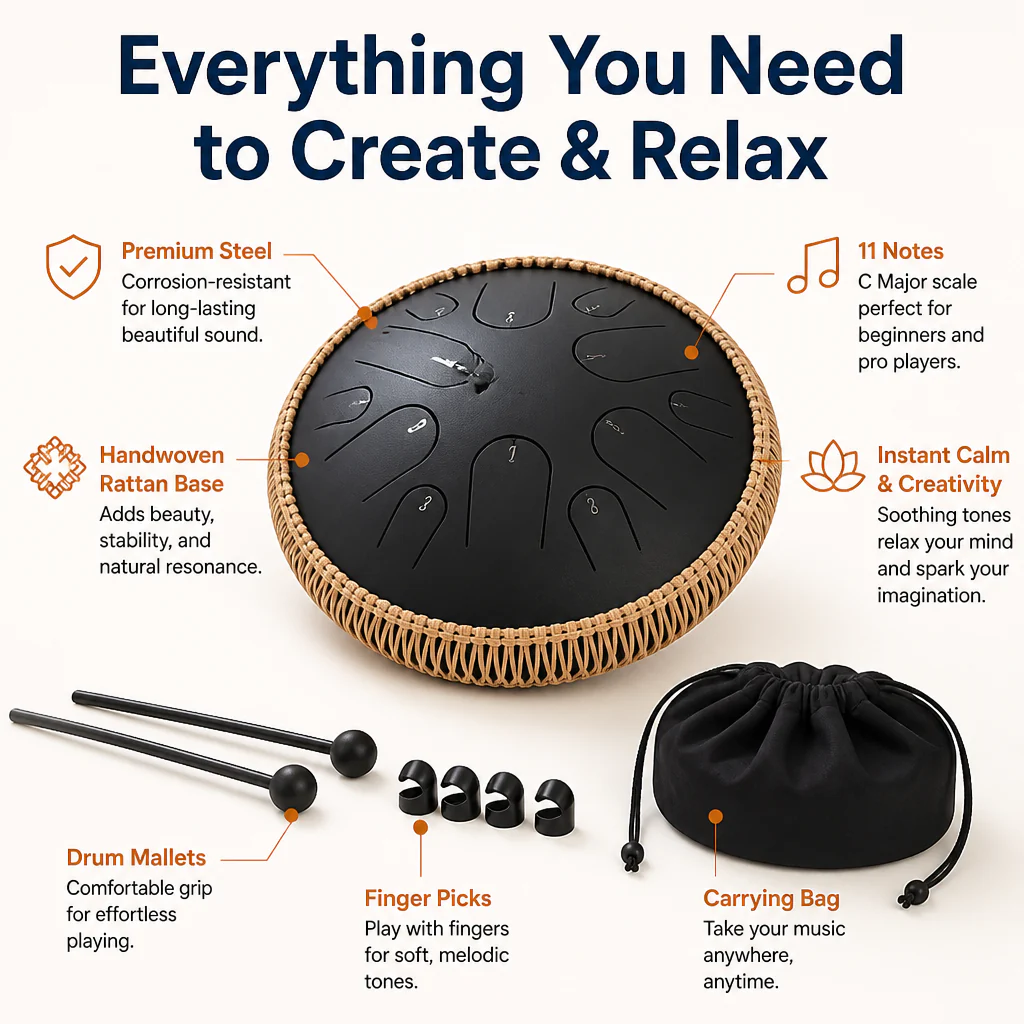 SereniTone™ Steel Tongue Drum — Instantly Melt Stress and Unlock Your Creative Flow - Image 6