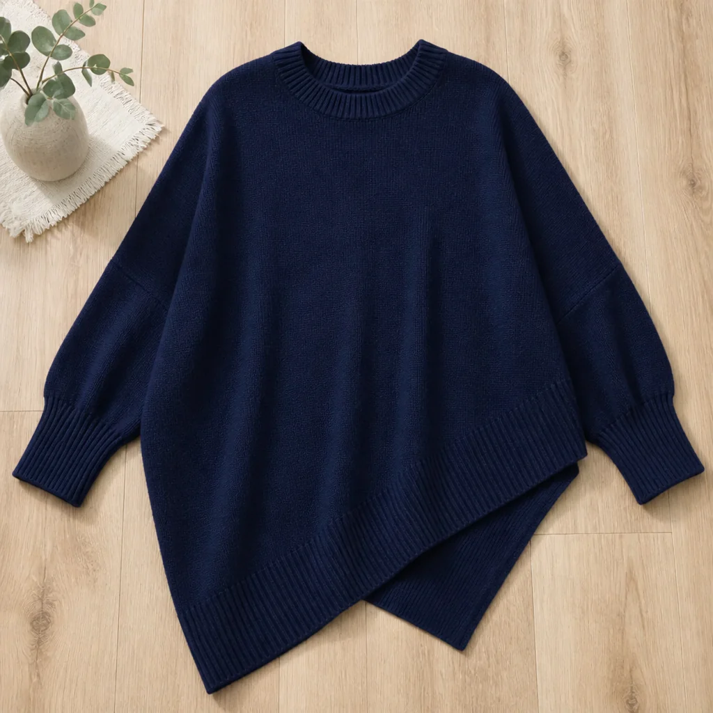 SerenoWave™ – Effortless Asymmetric Poncho Sweater with Batwing Sleeves - Image 11
