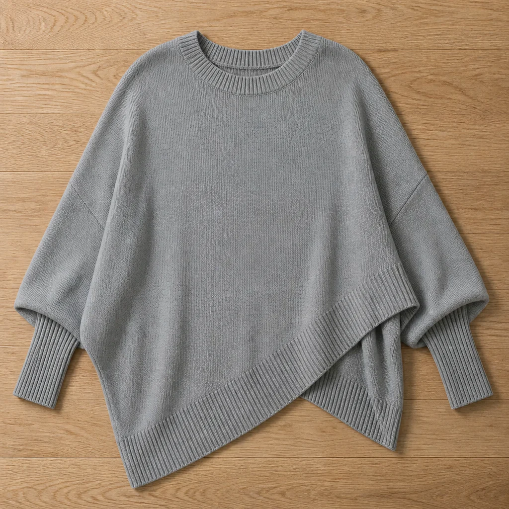 SerenoWave™ – Effortless Asymmetric Poncho Sweater with Batwing Sleeves - Image 13