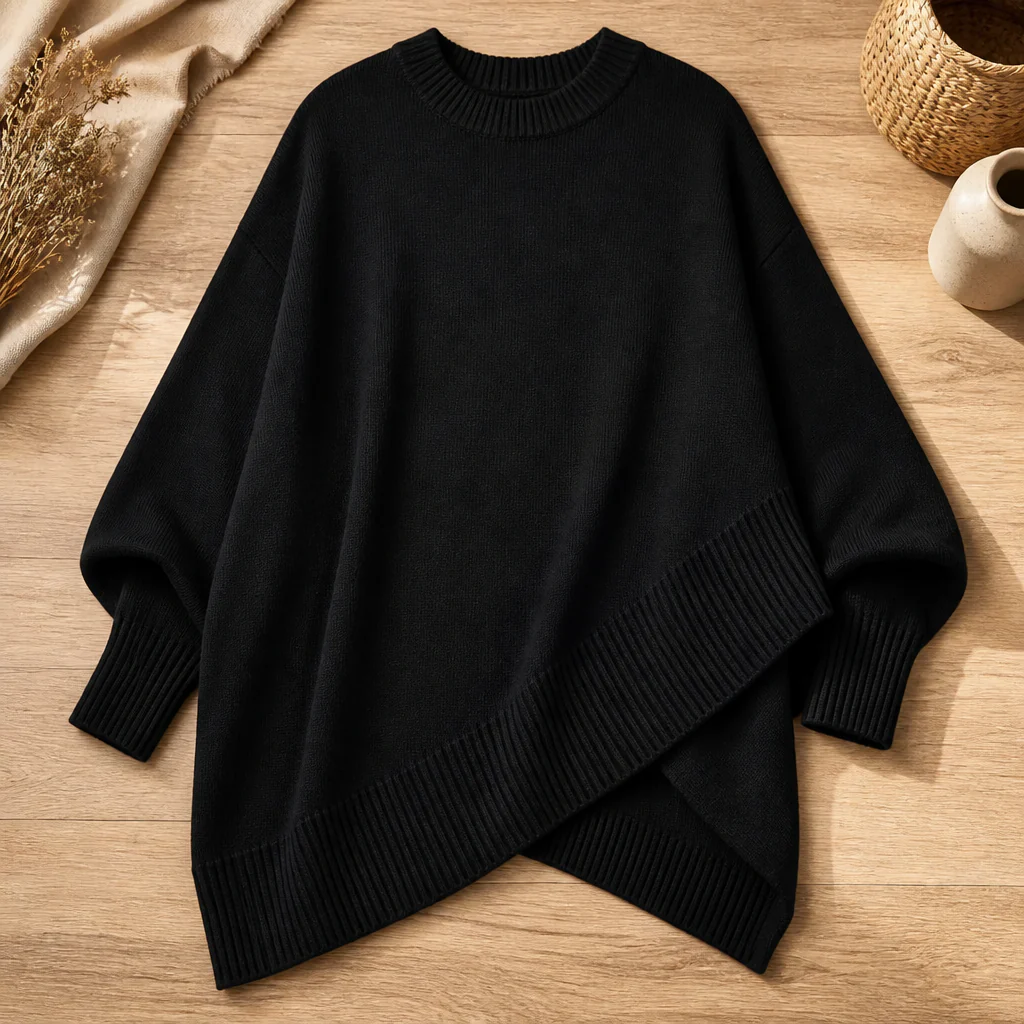 SerenoWave™ – Effortless Asymmetric Poncho Sweater with Batwing Sleeves - Image 14