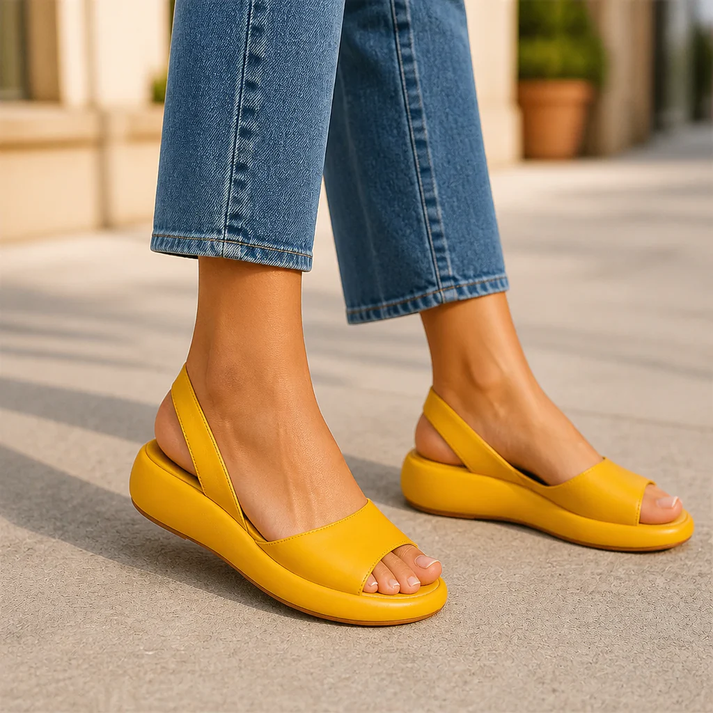 SerenStep™ – Cushioned Leather Slingback Wedge Sandals with Open Peep Toe - Image 2