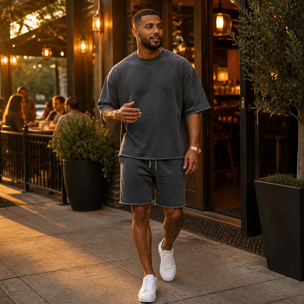 SilhouetteAura™ – Oversized Raw-Edge Cotton Tee and Shorts Set