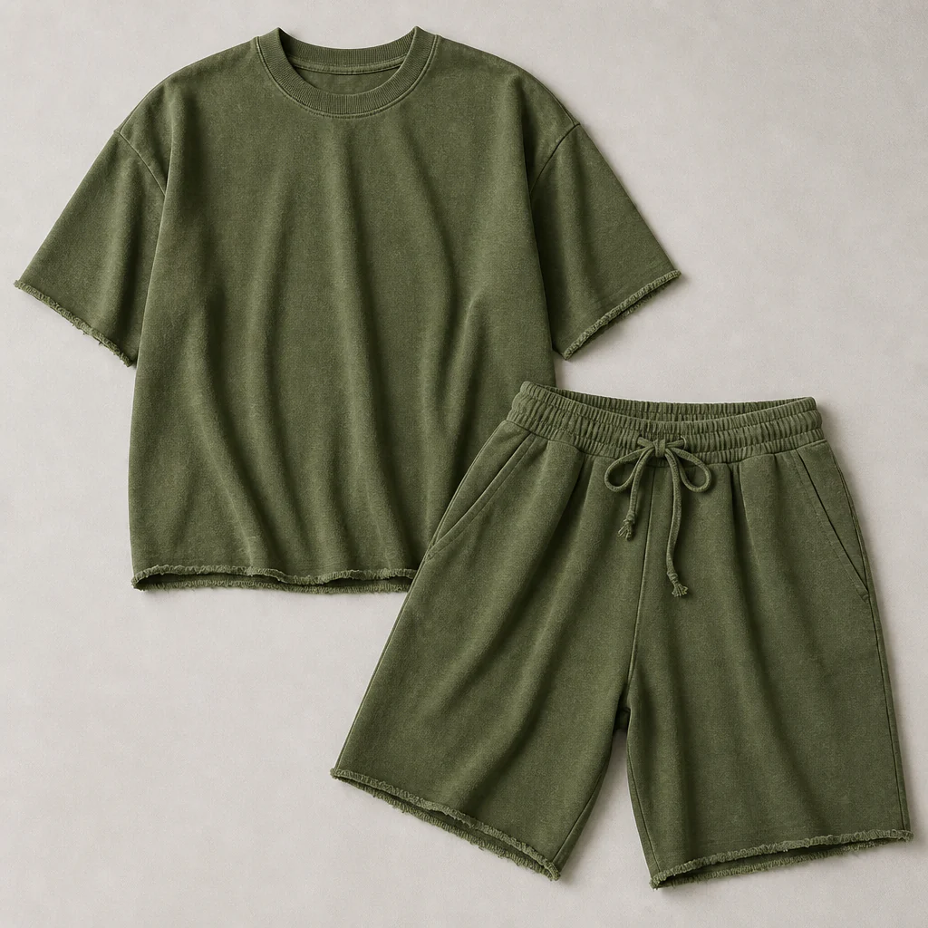 SilhouetteAura™ – Oversized Raw-Edge Cotton Tee and Shorts Set - Image 12
