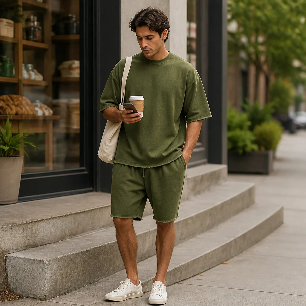 SilhouetteAura™ – Oversized Raw-Edge Cotton Tee and Shorts Set - Image 2