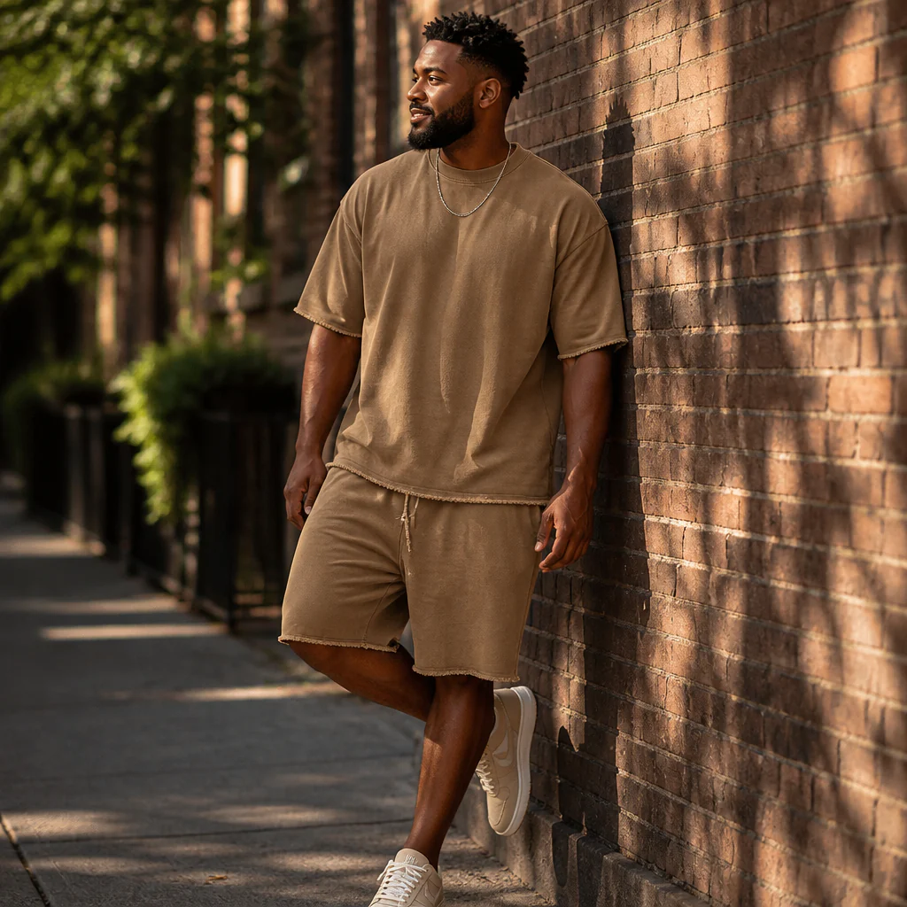SilhouetteAura™ – Oversized Raw-Edge Cotton Tee and Shorts Set - Image 3