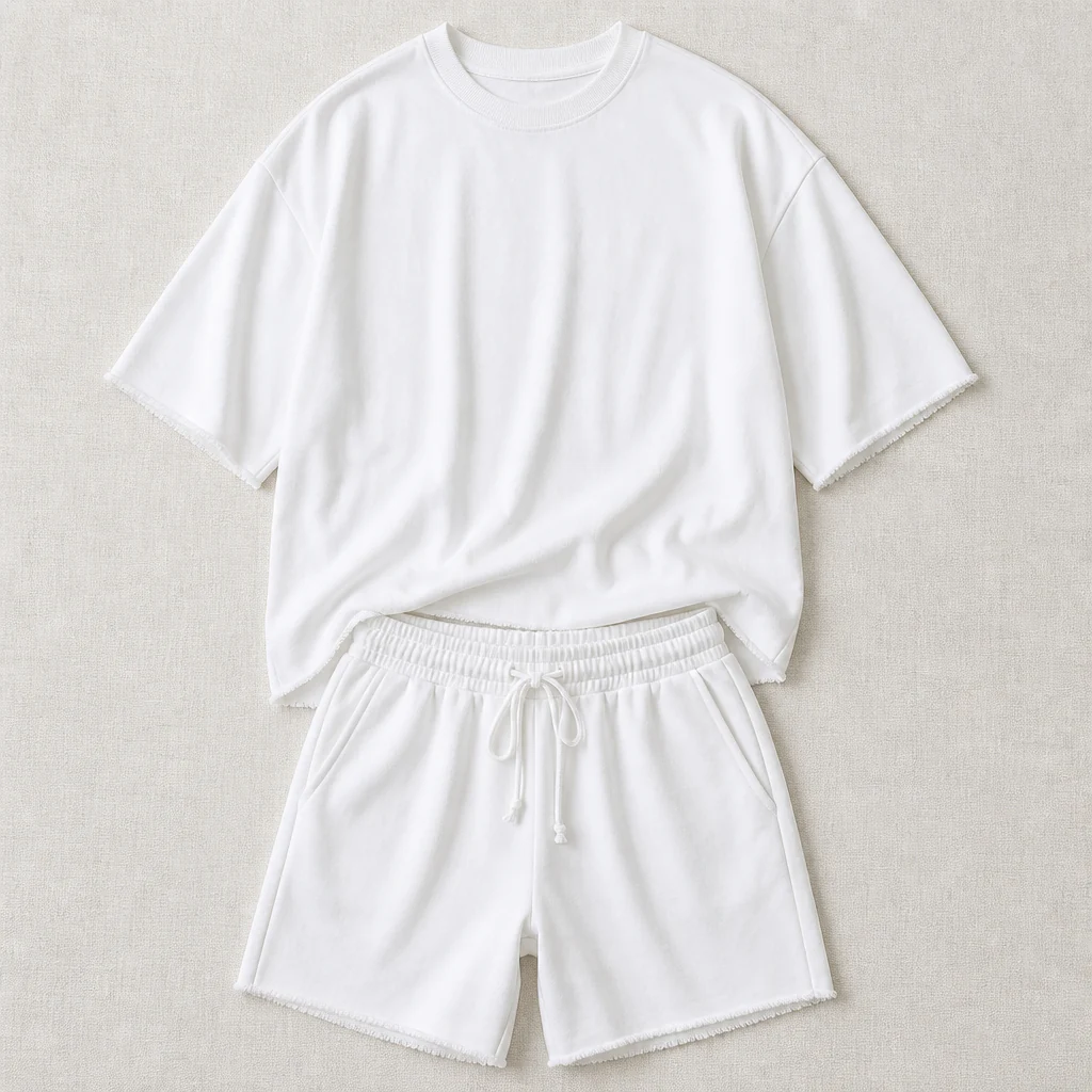 SilhouetteAura™ – Oversized Raw-Edge Cotton Tee and Shorts Set - Image 8