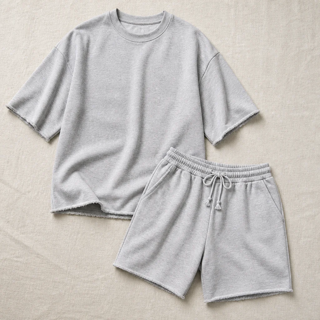 SilhouetteAura™ – Oversized Raw-Edge Cotton Tee and Shorts Set - Image 9