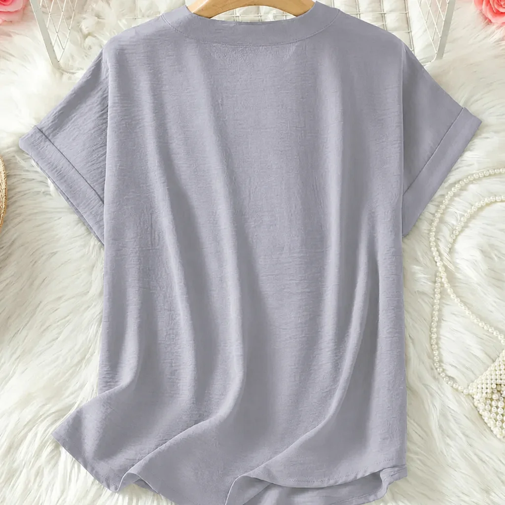 Silkora™ – Relaxed V-Neck Blouse with Curved Hem - Image 12