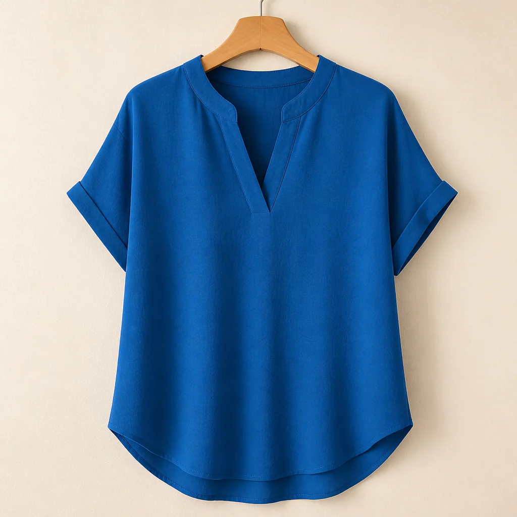Silkora™ – Relaxed V-Neck Blouse with Curved Hem - Image 4