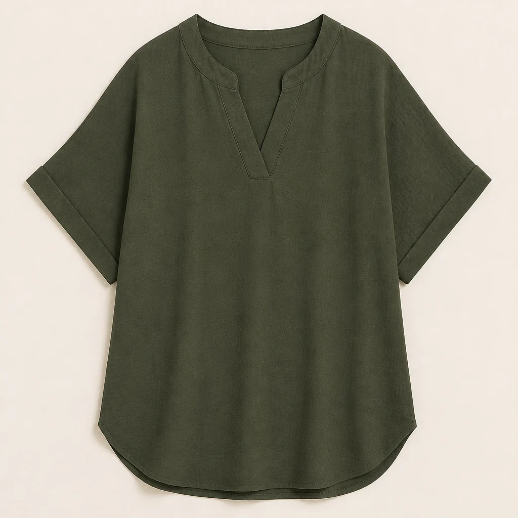 Silkora™ – Relaxed V-Neck Blouse with Curved Hem - Image 9