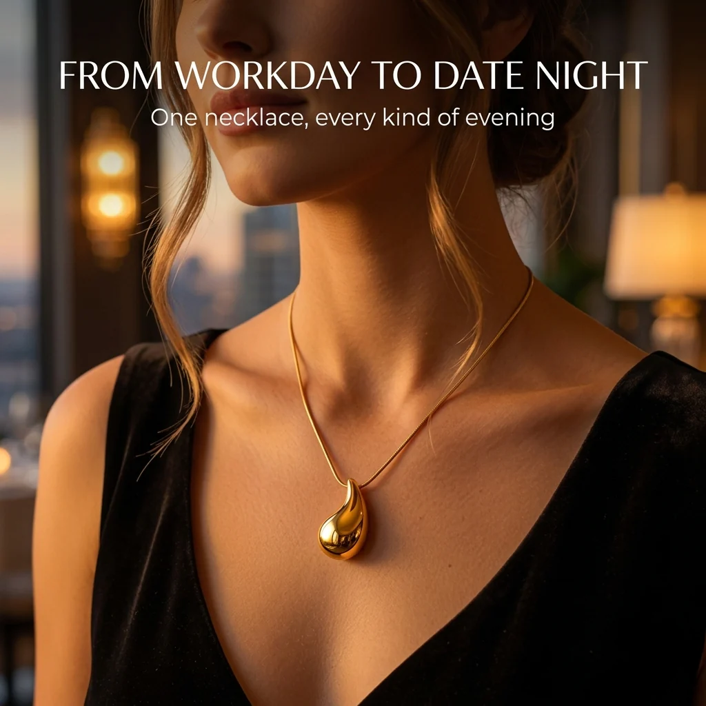 SolaraBeam™ – Sculpted Teardrop Pendant Necklace in 18k Gold - Image 2