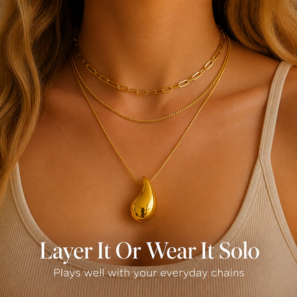 SolaraBeam™ – Sculpted Teardrop Pendant Necklace in 18k Gold - Image 6