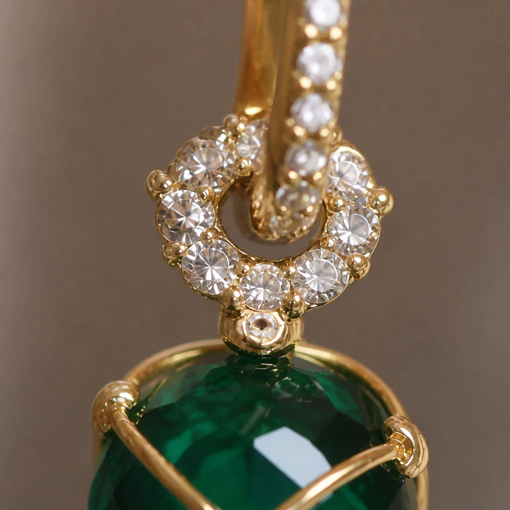 SolaraLuxe™ – Pavé Gold Hoop Earrings with Emerald Crystal Drop - Image 2