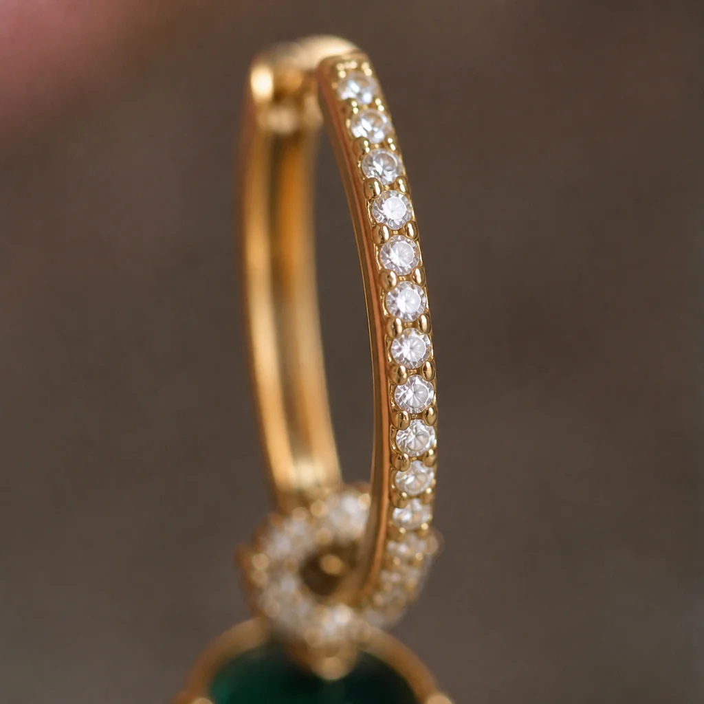 SolaraLuxe™ – Pavé Gold Hoop Earrings with Emerald Crystal Drop - Image 3
