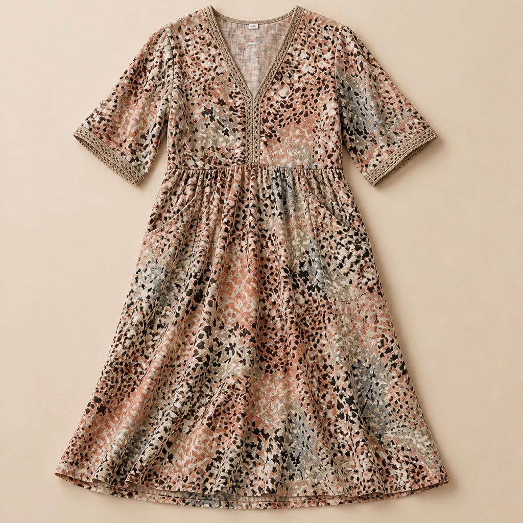 Aesthetic — printed boho midi dress sold on style, ease, and mature-vacation identity. - Image 7