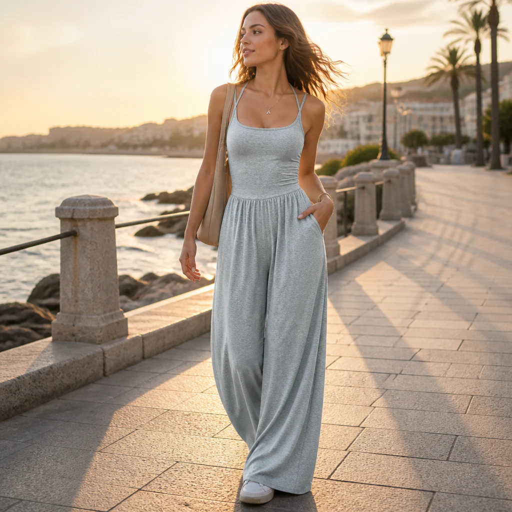SolaraWave™ – Flowy Wide-Leg Summer Jumpsuit with Ruched Bodice - Image 3