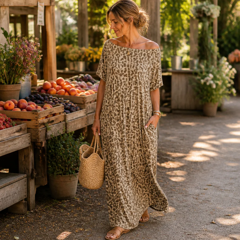 SolariaFlow™ – Relaxed Off-Shoulder Maxi Dress with Hidden Pockets - Image 2