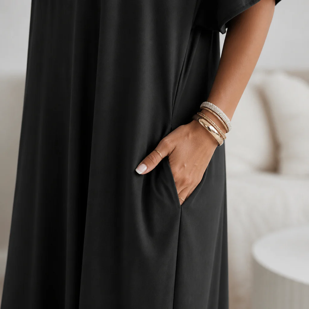SolariaFlow™ – Relaxed Off-Shoulder Maxi Dress with Hidden Pockets - Image 6